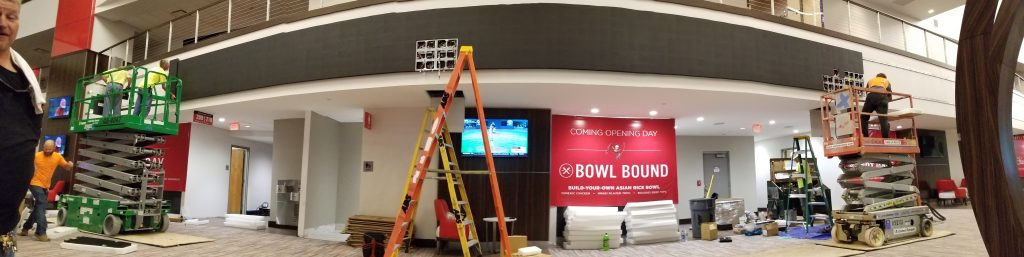 Curved LED ribbon display in the West Stadium Club at Raymond James Stadium, Tampa Bay Buccaneers