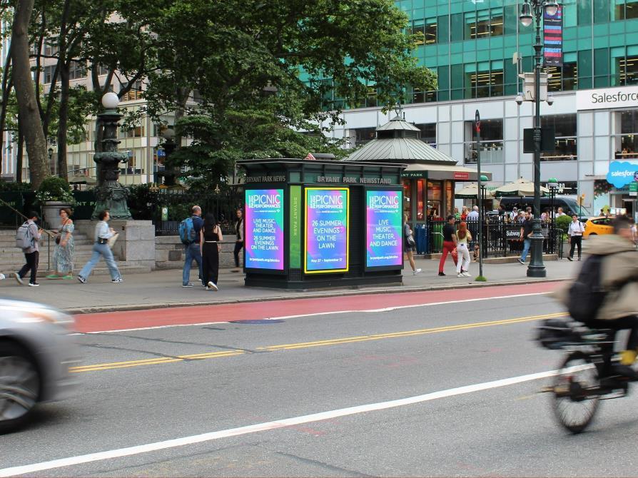 HOLODECK LED 2.6mm digital panels on the Bryant Park newsstand at 42nd Street and 6th Avenue, New York