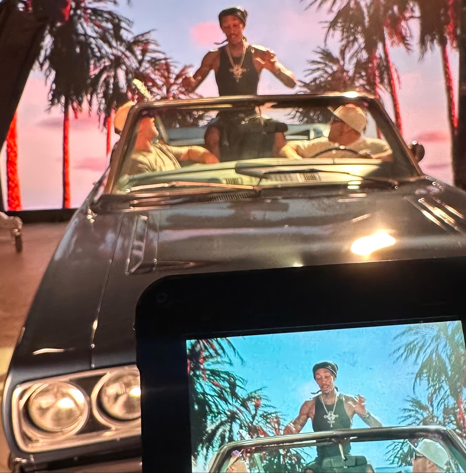 Behind-the-scenes photo from a Wiz Khalifa music video shoot in LA on the HOLODECK LED wall