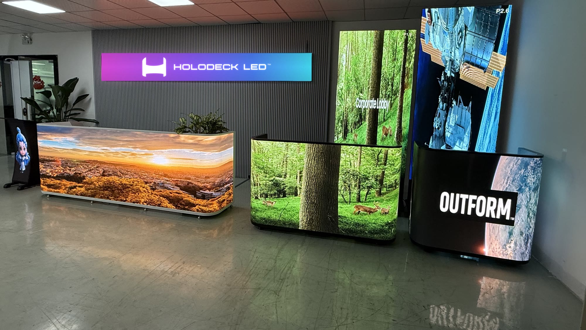 HoloPod, HoloTotem and HoloLectern LED displays in the showroom at the Guangming facility