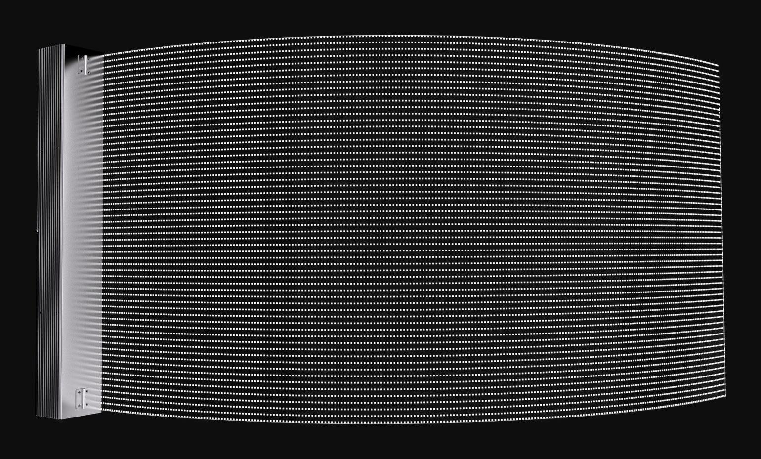 A HoloFilm module, 1000 by 240mm, flexed into a gentle curve with its driver profile along one edge