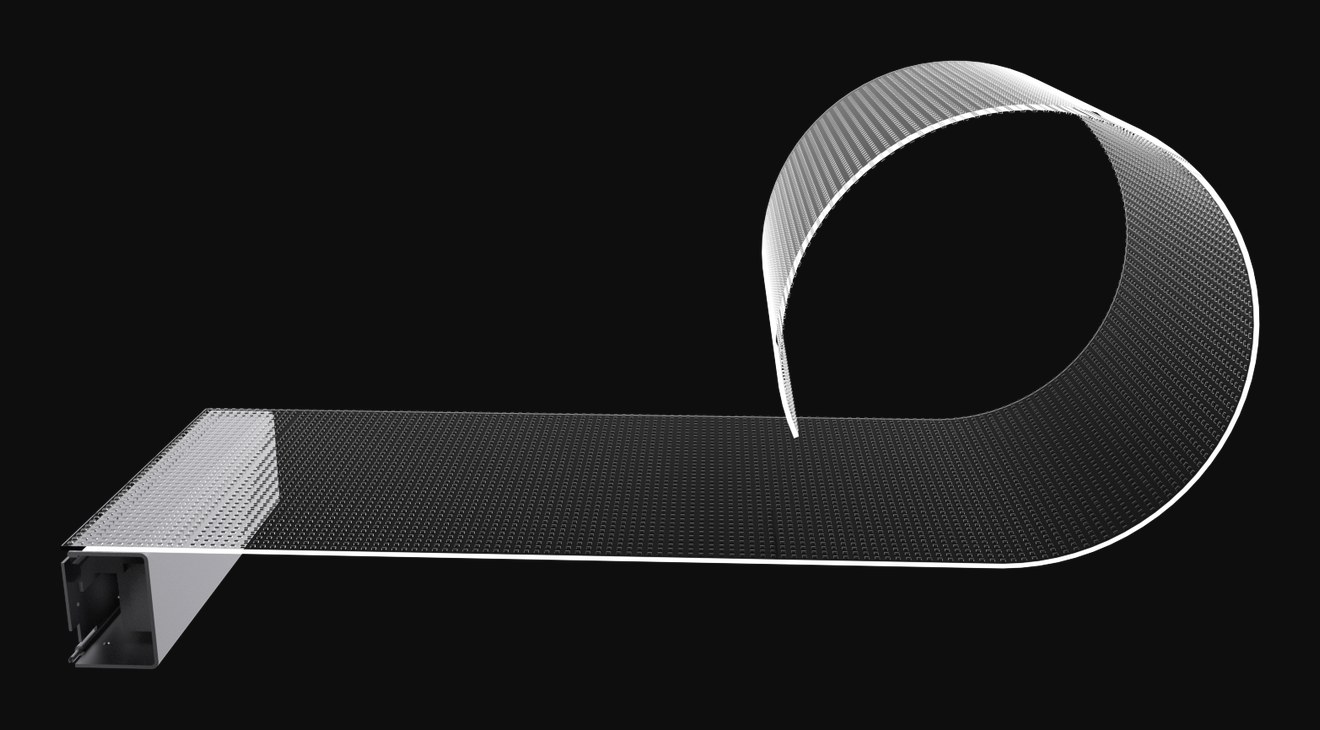 A HoloFilm module curling back on itself into a loop, showing how tightly the panel can be rolled