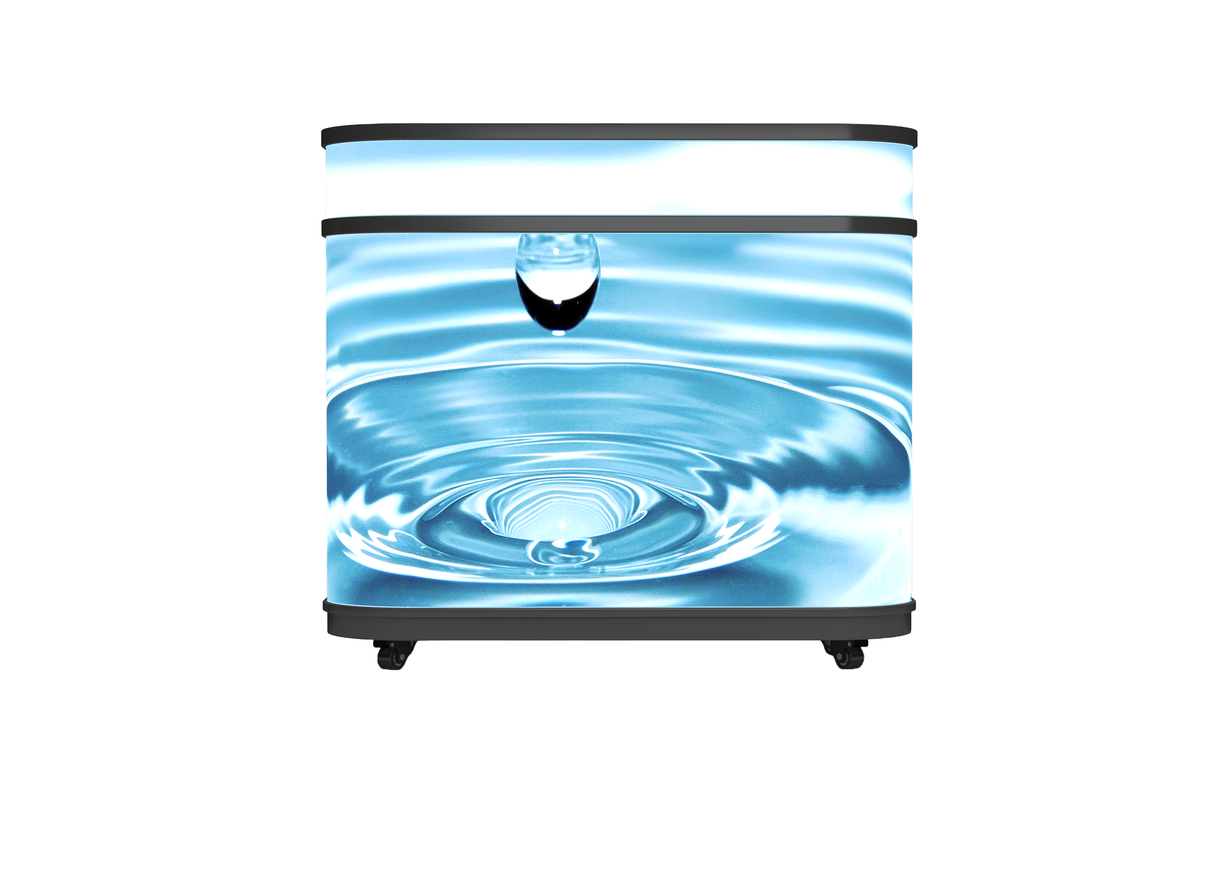 HoloPod curved LED VJ booth display, front view showing three modular panels in a wraparound configuration